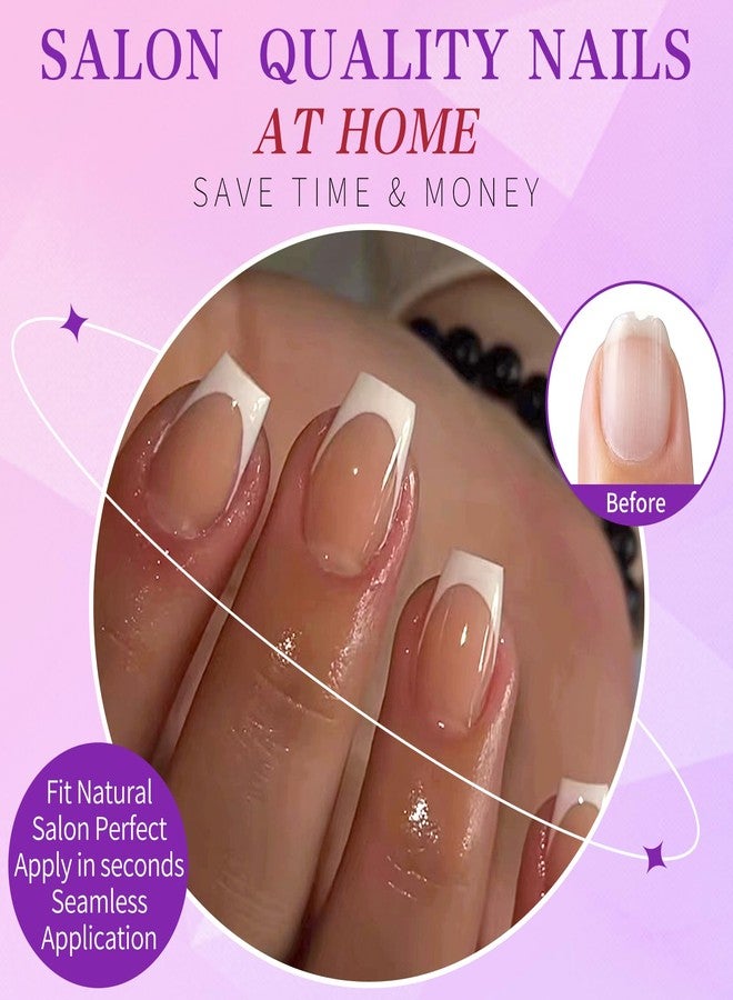 Lifextol 120pc White French Tip Press on Nails Short Fake Nails Press ons with Glue&Adhesive Tab, False Acrylic Nails Press on Nails Coffin Nail Tips Artificial Glue on Nails Fingernail Stick Nails - Image 2